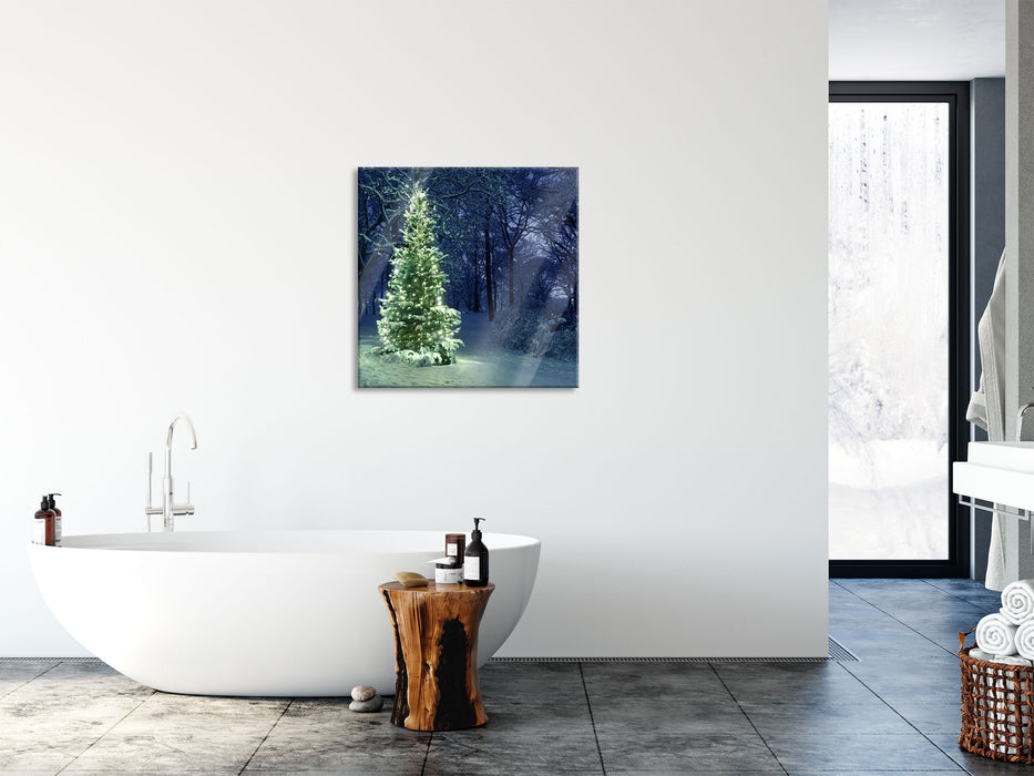 Leuchtender Weihnachtsbaum, Glasbild Quadratisch