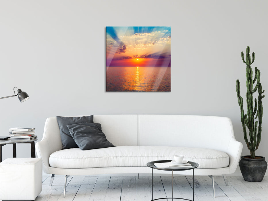 Meer im Sonnenaufgang, Glasbild Quadratisch