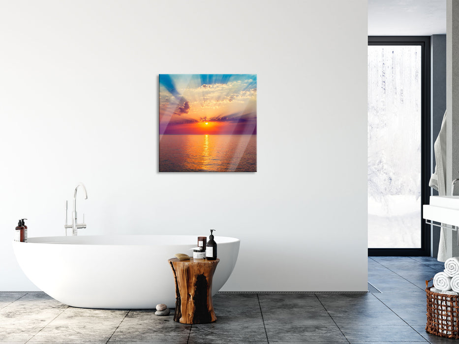 Meer im Sonnenaufgang, Glasbild Quadratisch