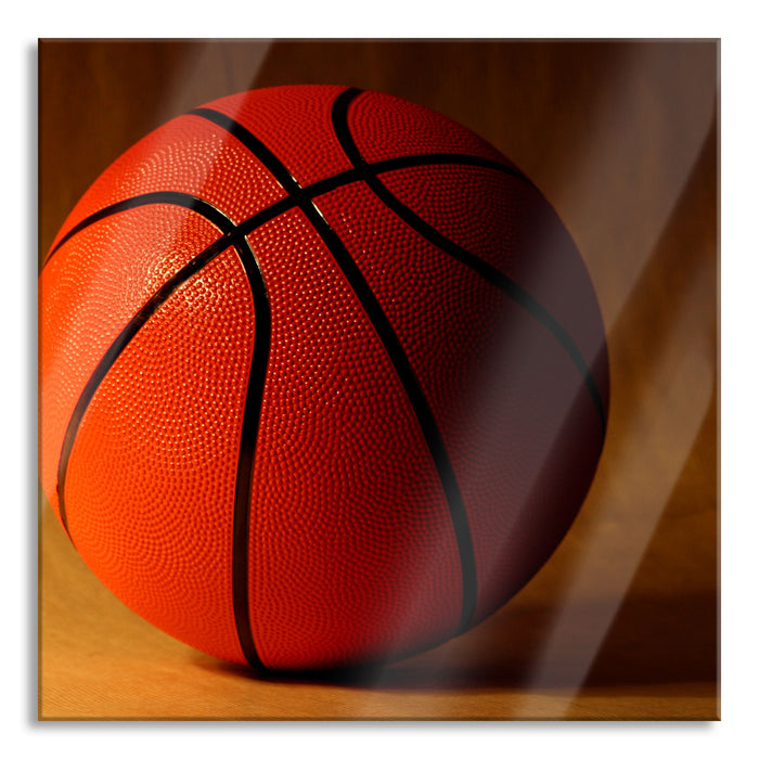Pixxprint Basketball schwarzer Hintergrund, Glasbild Quadratisch