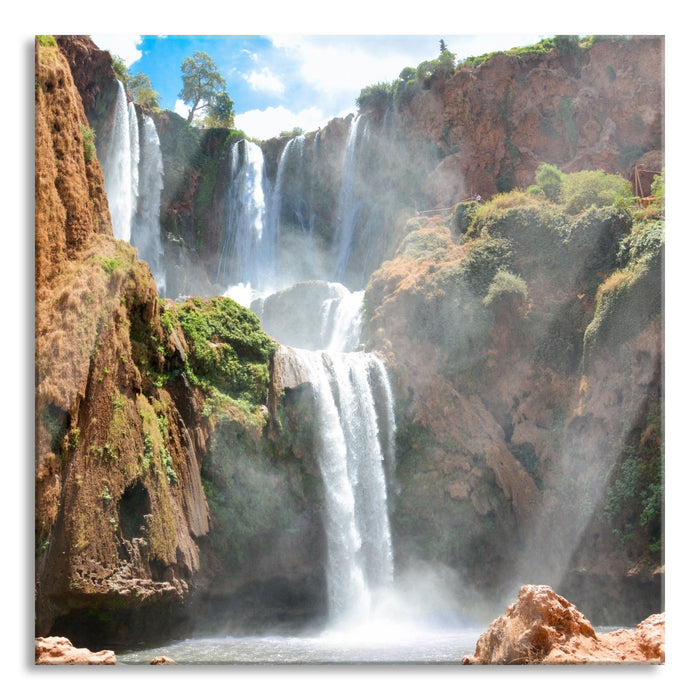 Pixxprint wunderschöner Wasserfall, Glasbild Quadratisch