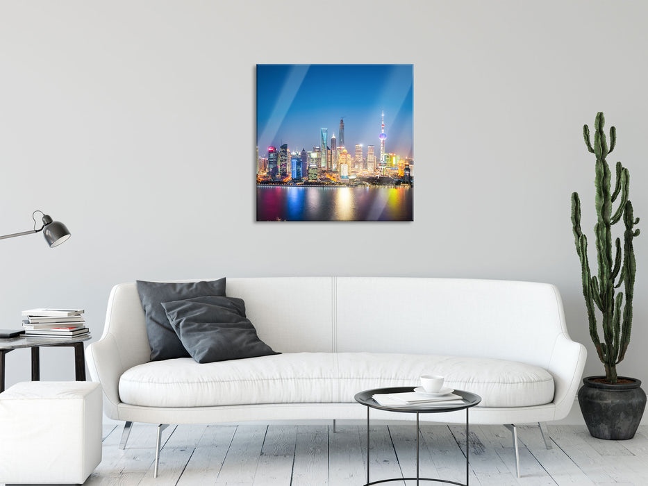 Shanghai Skyline, Glasbild Quadratisch