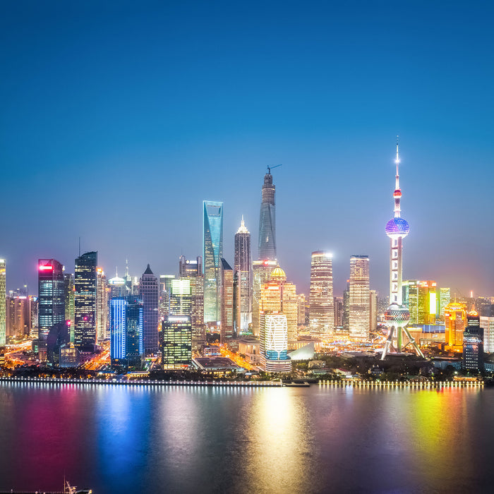 Shanghai Skyline, Glasbild Quadratisch