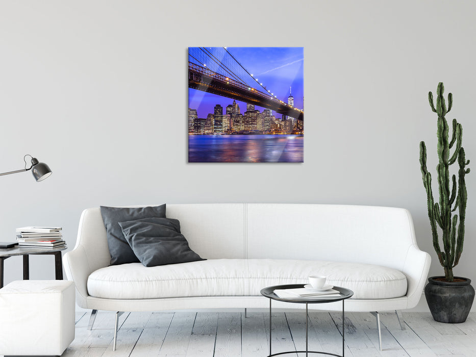 New York Brooklyn Bridge, Glasbild Quadratisch