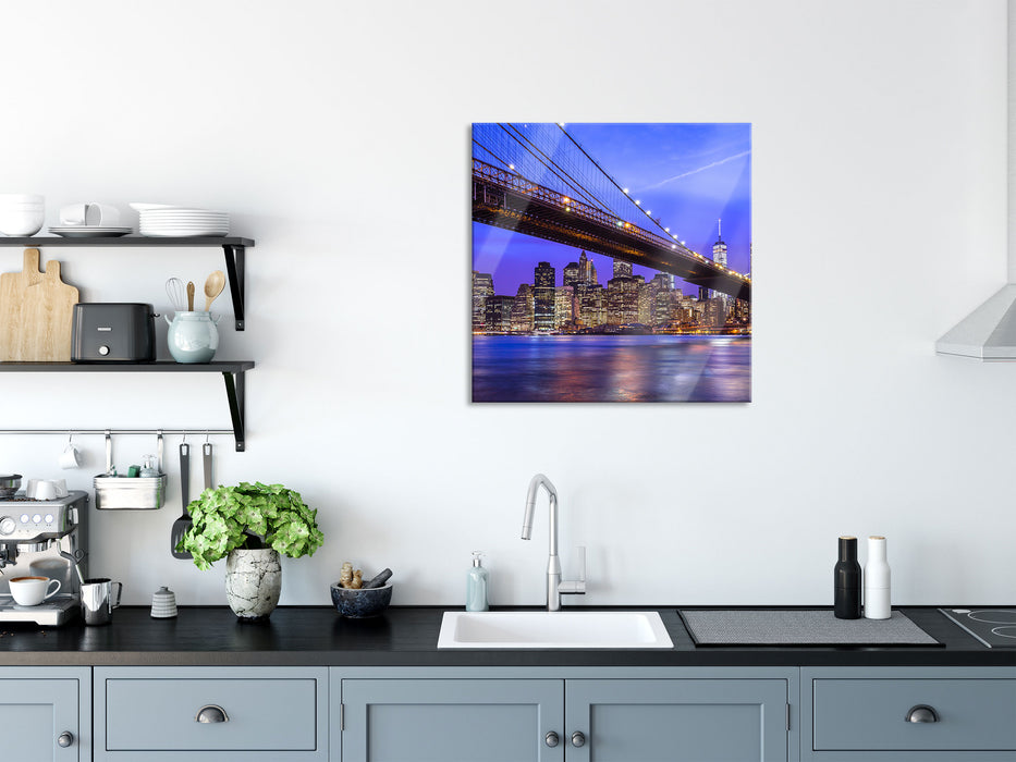 New York Brooklyn Bridge, Glasbild Quadratisch