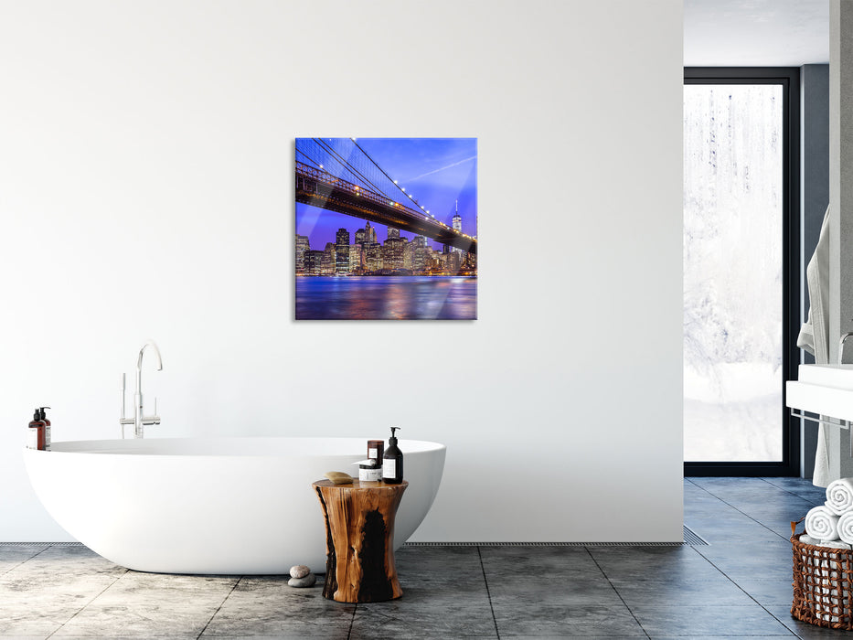 New York Brooklyn Bridge, Glasbild Quadratisch