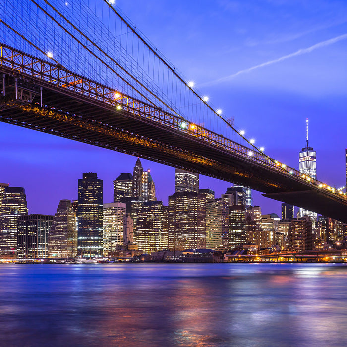 New York Brooklyn Bridge, Glasbild Quadratisch