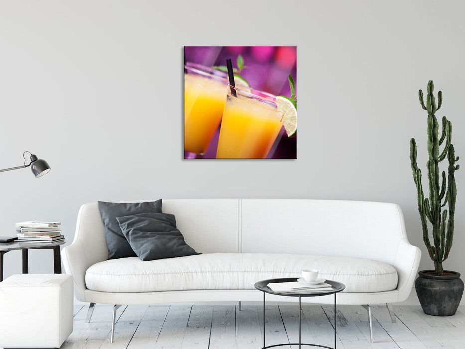 frischer Sommercocktail, Glasbild Quadratisch