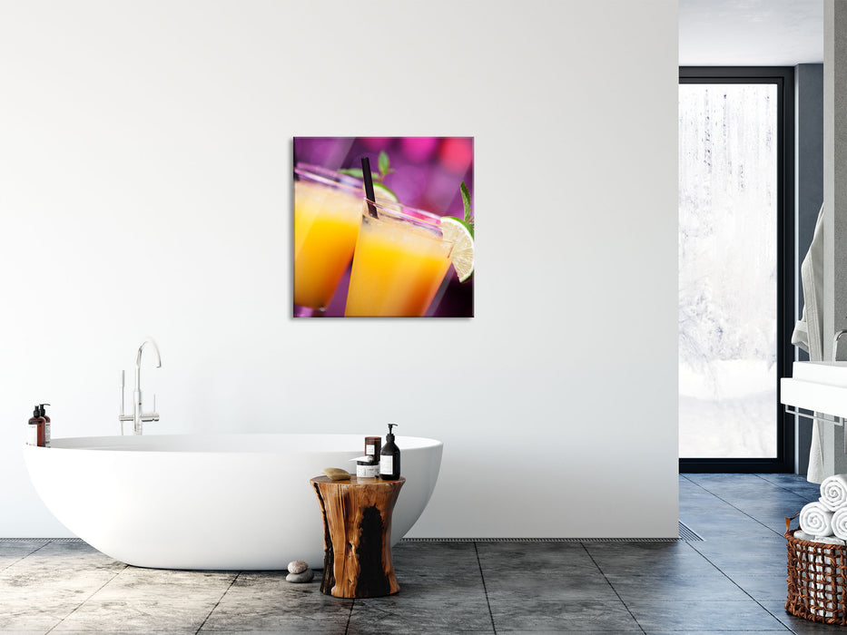 frischer Sommercocktail, Glasbild Quadratisch