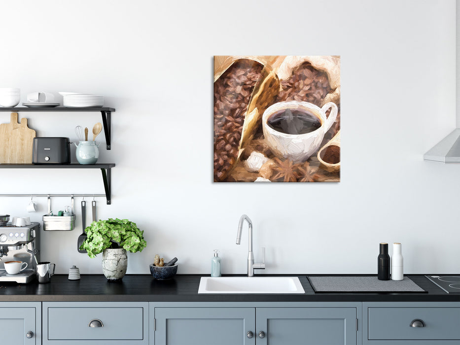 Kaffeebohnen, Glasbild Quadratisch