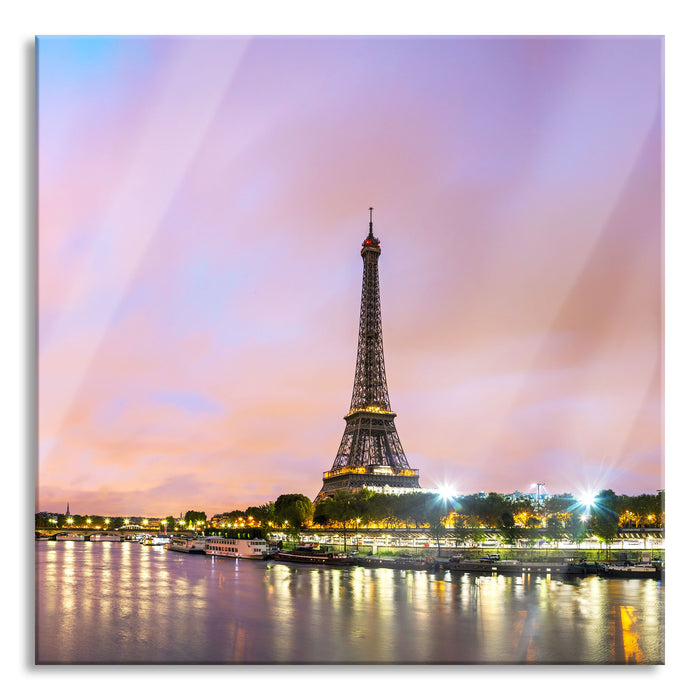 Pixxprint Eifelturm Paris bei Nacht, Glasbild Quadratisch