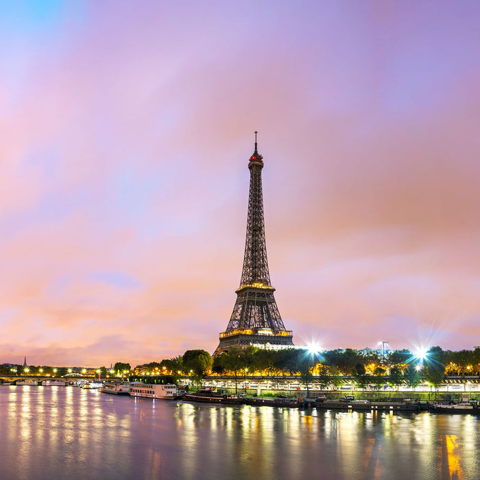 Eifelturm Paris bei Nacht, Glasbild Quadratisch