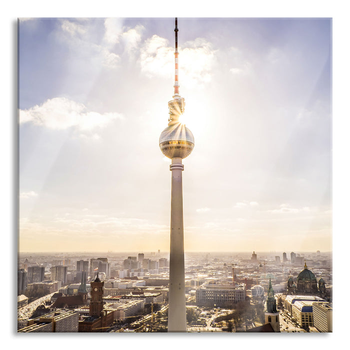 Großstadt Fernsehturm Berlin City, Glasbild Quadratisch