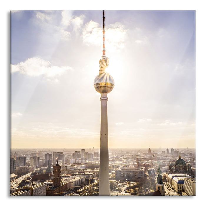 Pixxprint Großstadt Fernsehturm Berlin City, Glasbild Quadratisch