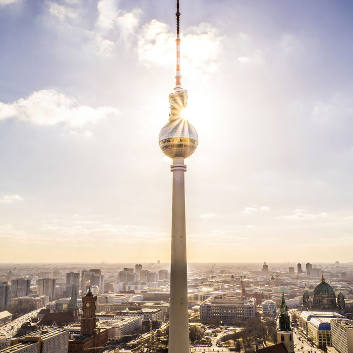 Großstadt Fernsehturm Berlin City, Glasbild Quadratisch