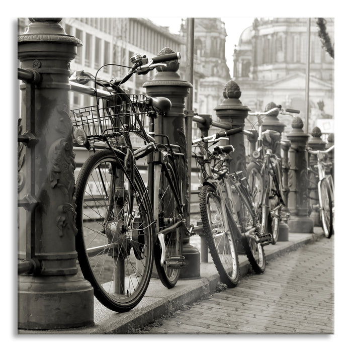 Pixxprint Fahrrad in Amsterdam, Glasbild Quadratisch