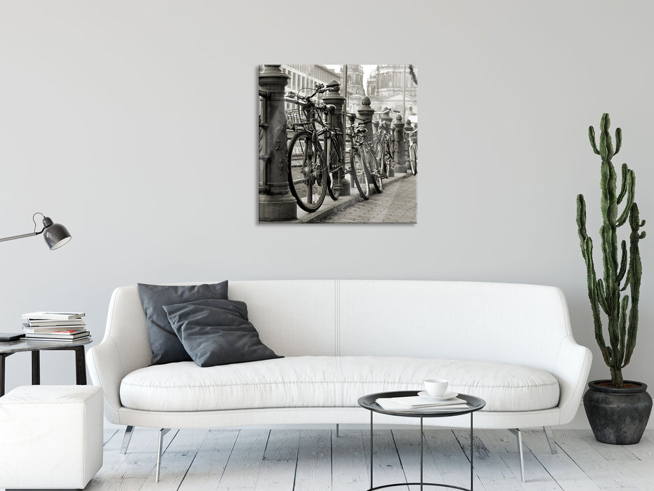 Fahrrad in Amsterdam, Glasbild Quadratisch