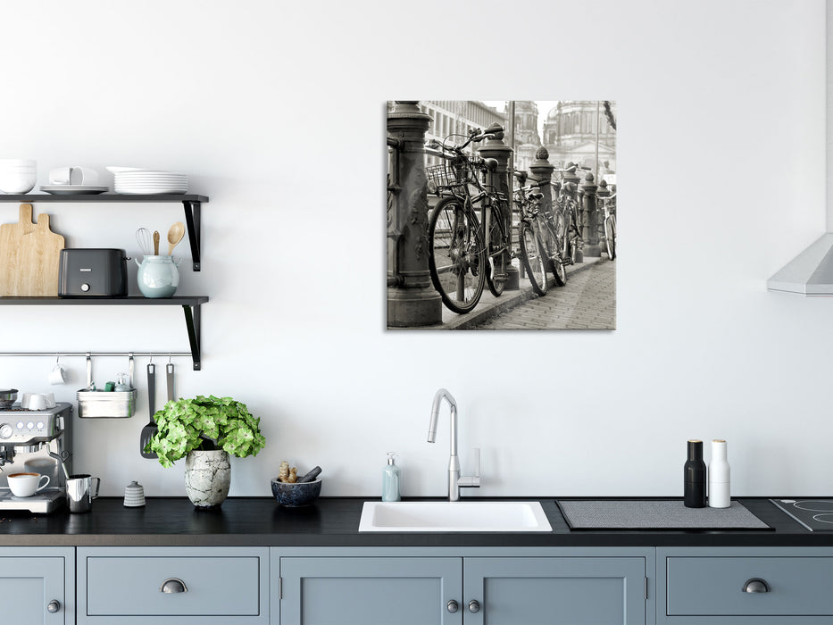 Fahrrad in Amsterdam, Glasbild Quadratisch