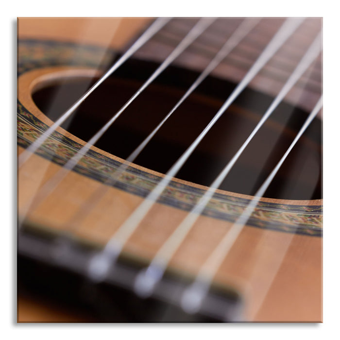 Pixxprint Gitarrensaiten Musik, Glasbild Quadratisch