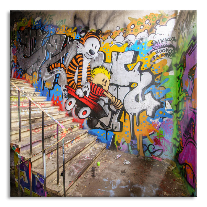 Coloured Streetart Graffiti, Glasbild Quadratisch