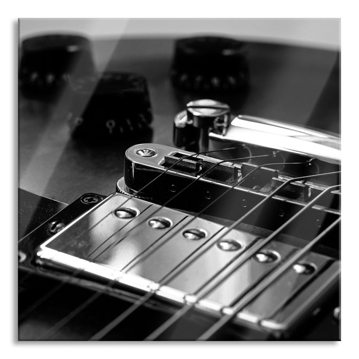 Black and White Guitar Gitarre, Glasbild Quadratisch
