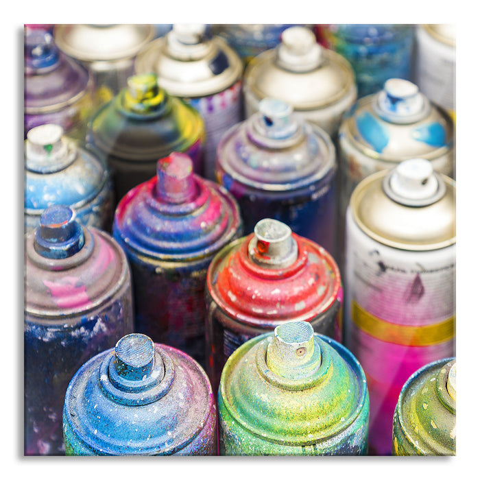 Graffiti Farbflaschen, Glasbild Quadratisch