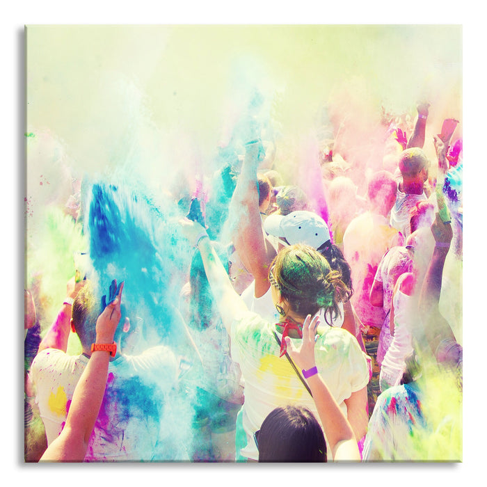 Pixxprint Farben Festival Holi Indien, Glasbild Quadratisch