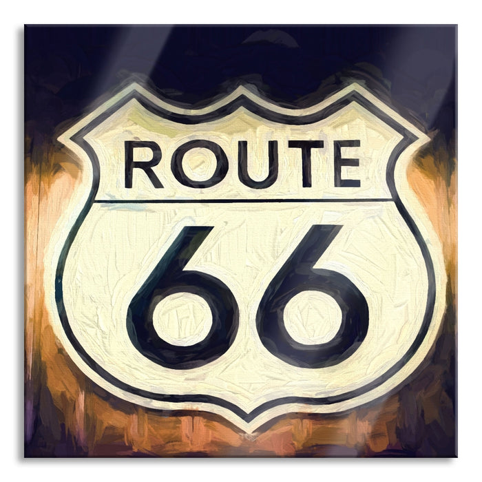 Pixxprint Route 66 Schild, Glasbild Quadratisch