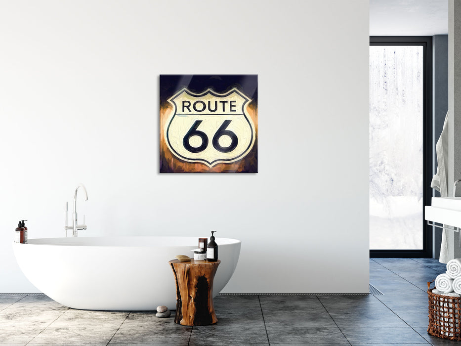 Route 66 Schild, Glasbild Quadratisch