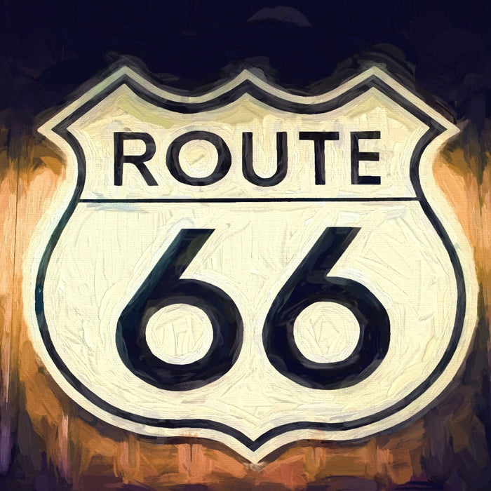 Route 66 Schild, Glasbild Quadratisch