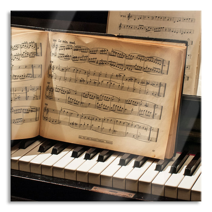 Pixxprint Klavier Noten Piano, Glasbild Quadratisch