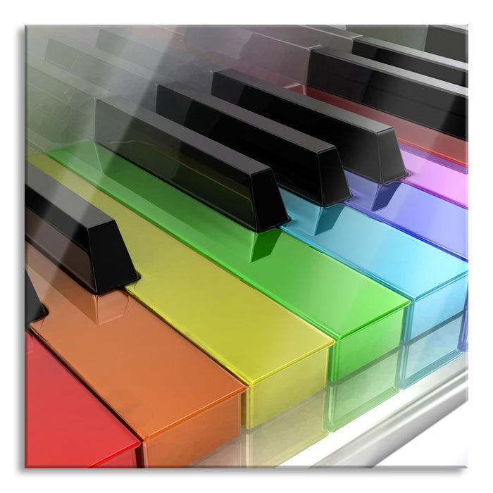 Piano Regenbogen Klaviertasten, Glasbild Quadratisch