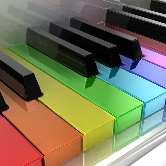 Piano Regenbogen Klaviertasten, Glasbild Quadratisch