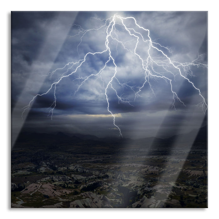 Pixxprint gewaltiges Gewitter, Glasbild Quadratisch