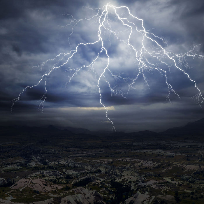 gewaltiges Gewitter, Glasbild Quadratisch