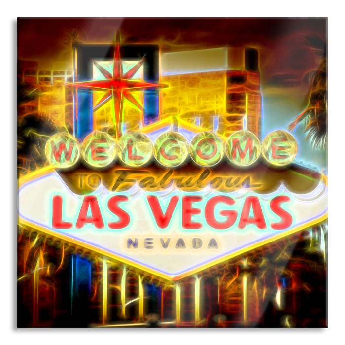 Pixxprint Ortseingangsschild Las Vegas, Glasbild Quadratisch