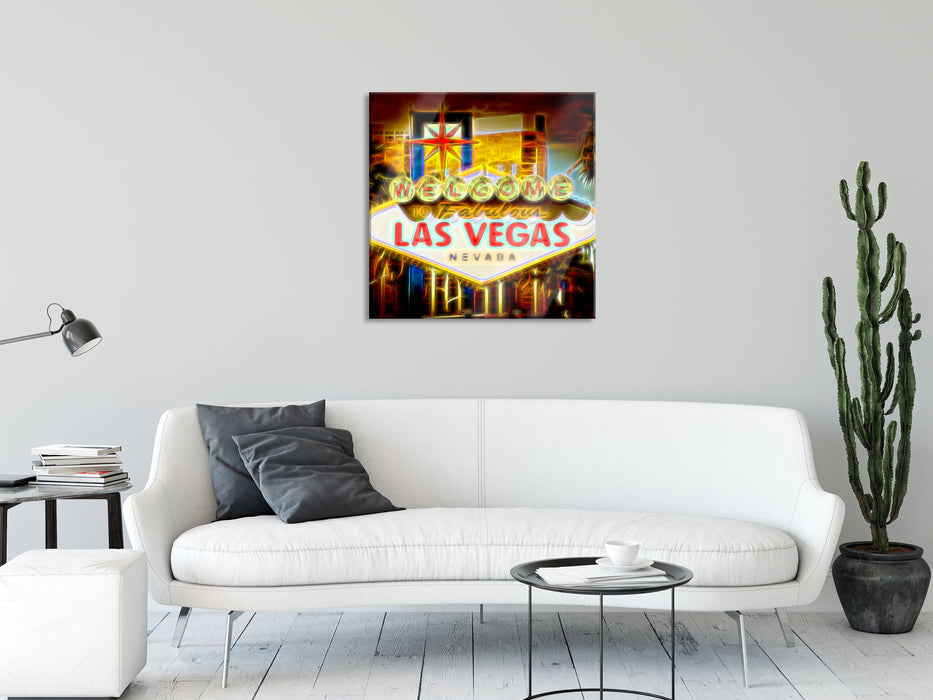 Ortseingangsschild Las Vegas, Glasbild Quadratisch