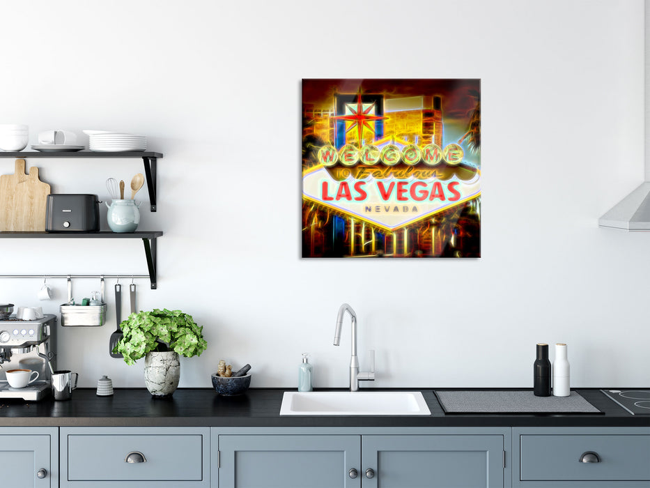 Ortseingangsschild Las Vegas, Glasbild Quadratisch