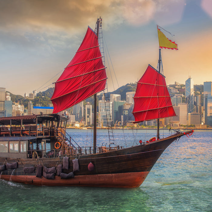 Segelschiff mit Segeln, Glasbild Quadratisch