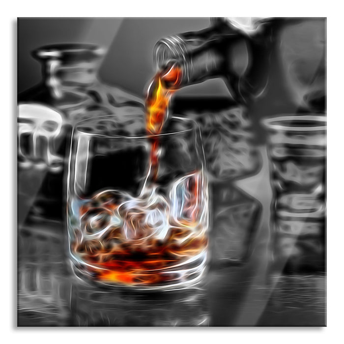 Pixxprint Whiskey im Whiskeyglas, Glasbild Quadratisch