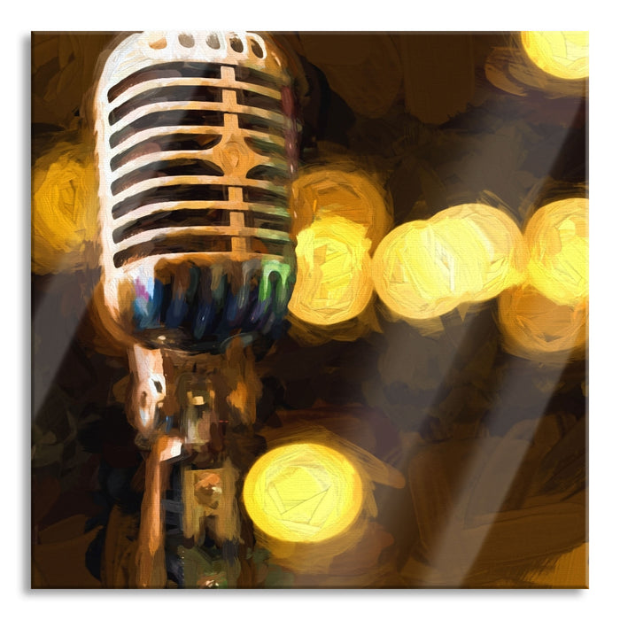 Mikrofon Rockabilly Retro, Glasbild Quadratisch