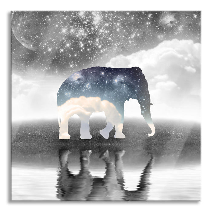 Pixxprint Einsamer Elefant, Glasbild Quadratisch