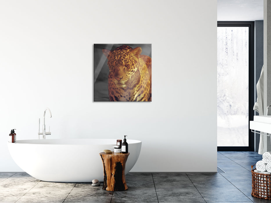 Einsamer Leopard in der Wüste, Glasbild Quadratisch