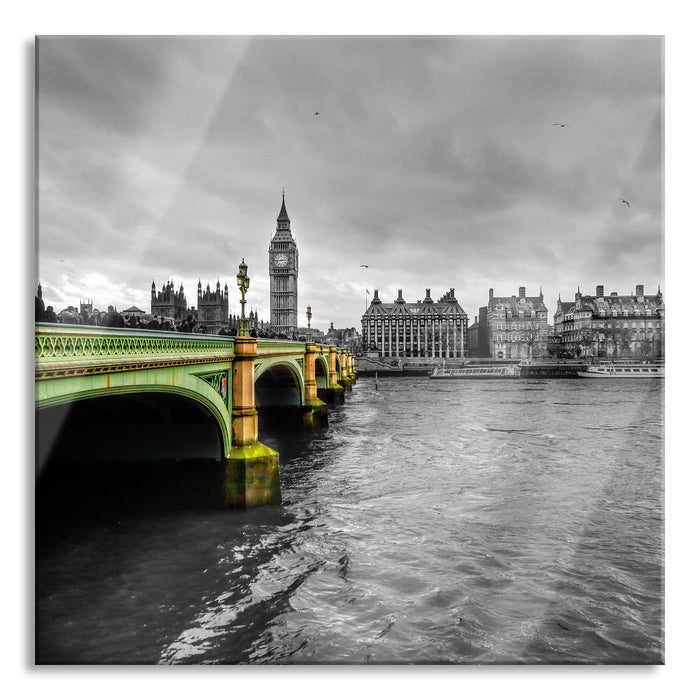 Pixxprint London mit Themse und Big Ben, Glasbild Quadratisch