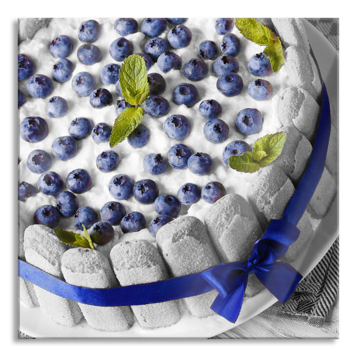 Pixxprint Leckere Blaubeertorte, Glasbild Quadratisch