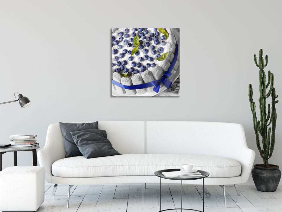 Leckere Blaubeertorte, Glasbild Quadratisch