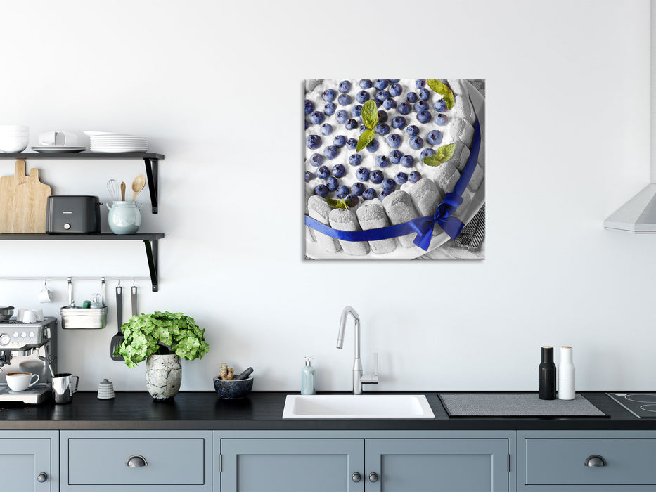 Leckere Blaubeertorte, Glasbild Quadratisch