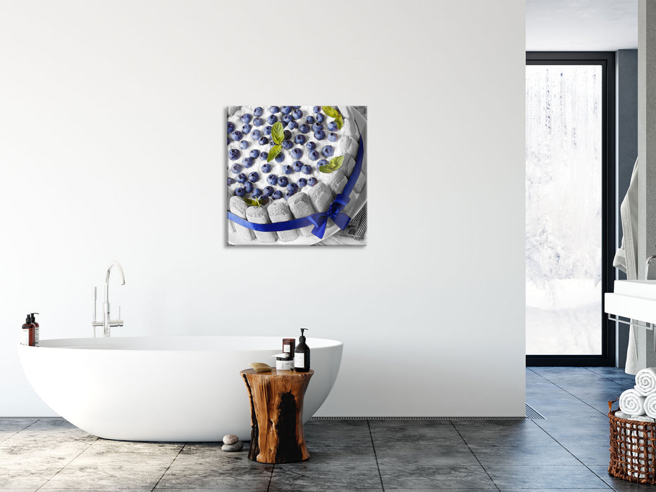 Leckere Blaubeertorte, Glasbild Quadratisch