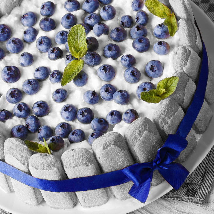 Leckere Blaubeertorte, Glasbild Quadratisch