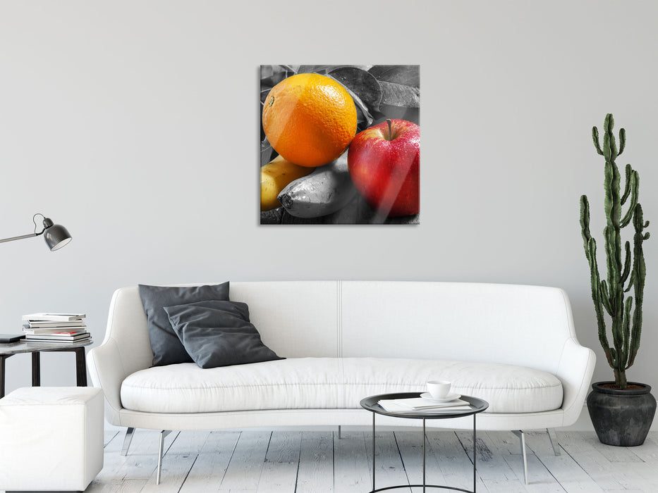 Apfel Banane Orange und Co., Glasbild Quadratisch